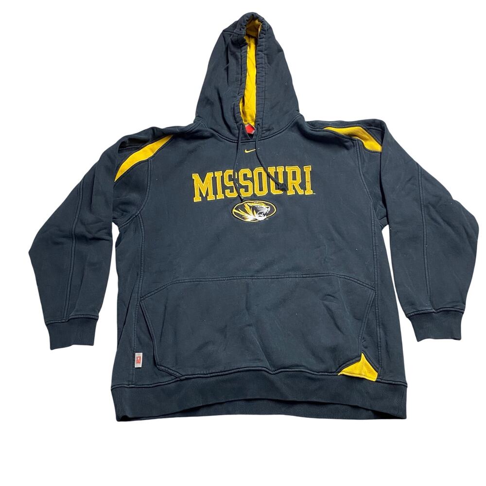 Vintage Nike Missouri Tigers Mizzou Black Yellow Center Swoosh Logo Hoodie XL